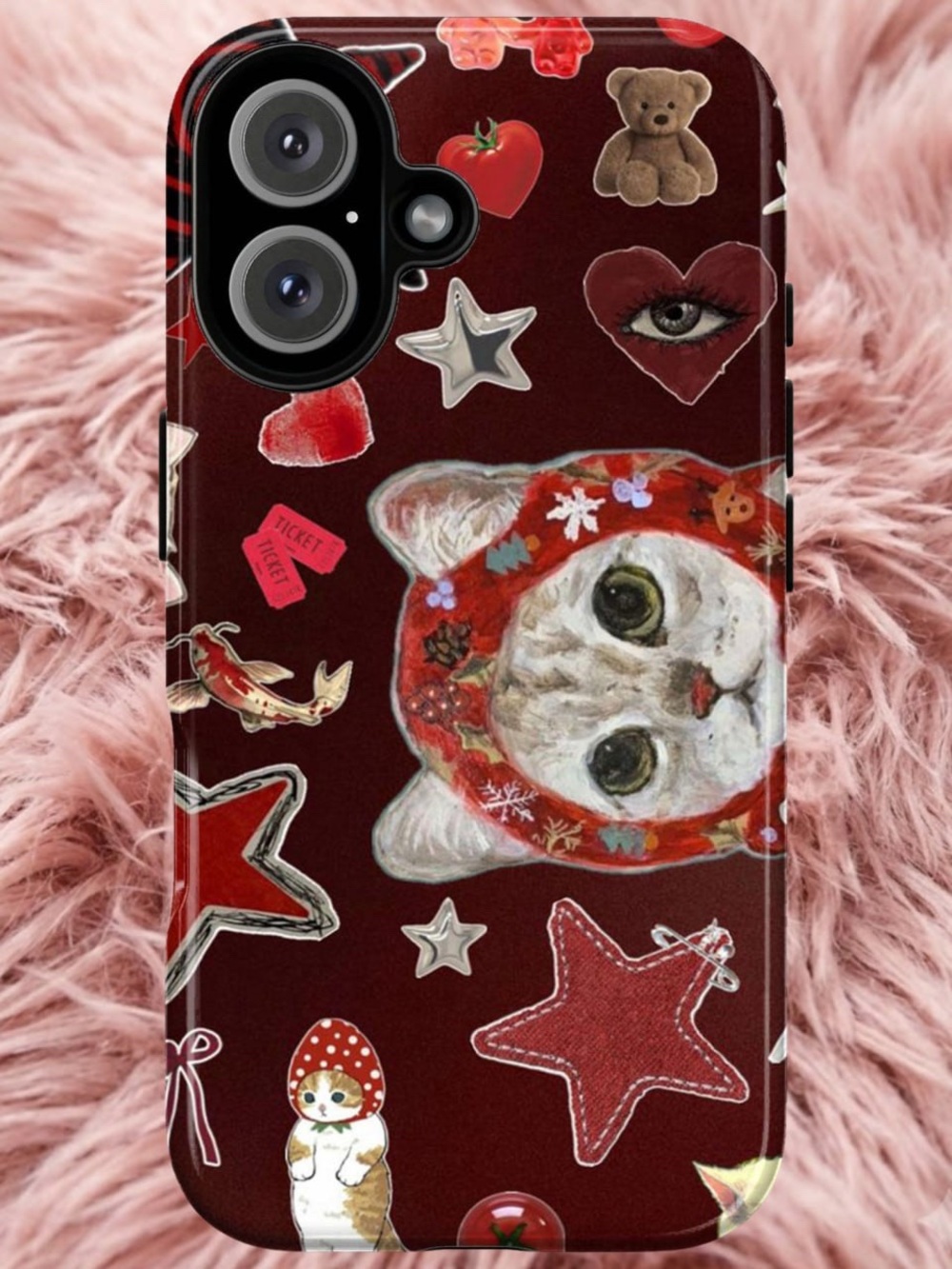 Decorative Red Cat Pattern Dog Phone Case - Picture 2 of 2